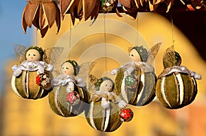 Hanging wooden angels