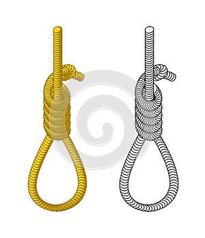 Hangman. Rope with loop. Hanging on rope. Node. Thick rope rope.