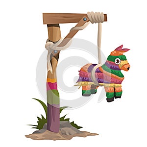 Hangman on a wooden beam with horse toy