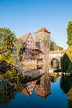 Hangmanâ€™s Tower (Henkerturm) and half-timbered (fachwerk) house, Nuremberg, Germany