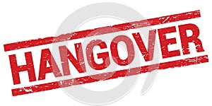 HANGOVER text on red rectangle stamp sign