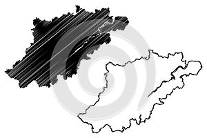 Hangzhou City People`s Republic of China, Zhejiang Province map vector illustration, scribble sketch City of Hangchow, Hang Tse