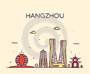 Hangzhou skyline Zhejiang East China vector city