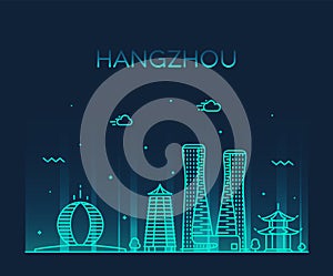 Hangzhou skyline Zhejiang East China vector city photo