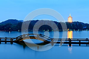 Hangzhou west lake beautiful scenery in the dusk