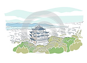 Hangzhou Zhejiang China vector sketch city illustration line art sketch photo