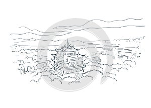 Hangzhou Zhejiang China vector sketch city illustration line art sketch