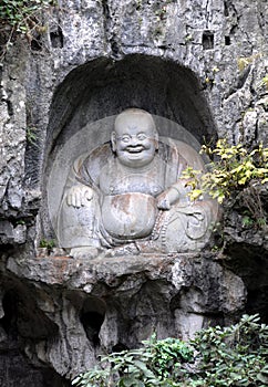 Hangzhou, Zhejiang Province, China: Buddha statue at Feilai Feng near Lingyin Temple