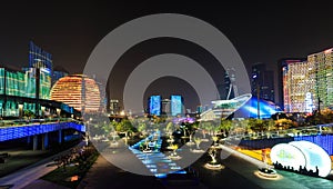 Hangzhou, zhejiang province city balcony night view.