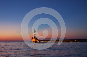 Hania lighthouse at dusk