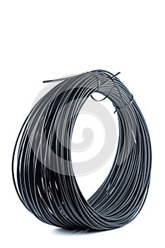 Hank of black cable isolated on white