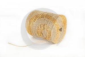 Hank of a hemp rope bobbin. Close-up isolated