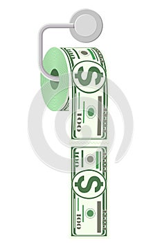 Hank of toilet paper dollar money.