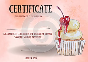 hank you certificate template. Certificate of Completion of Culinary Courses. Cooking. Cakes.