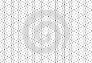 Isometric grid pattern. Line guides. Isometric 3d perspective graph background. Notebook sheet blank. Typography pattern.