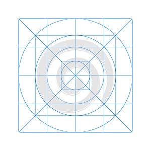 Guide, sizing for application logo design. App icon size template. Blank, blue grid pattern for web, mobile system app.