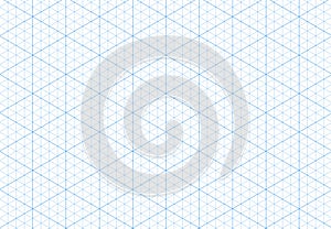 Isometric blue grid pattern. Line guides. Isometric 3d perspective graph backdrop. Notebook sheet blank. Typography pattern.