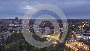 Hannover cityscape at evening. Timelapse.