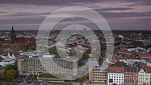 Hannover cityscape at evening. Timelapse.