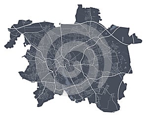 Hannover map. Detailed map of Hannover city poster with streets. Dark vector