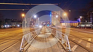 Hannover street view at winter evening. Time lapse