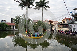 Hanoi, Vietnam - Feb 9, 2017: Pond in La Phu village, Hoai Duc with Folk singers singing Bac Ninh duets.