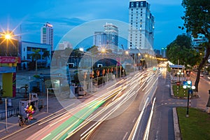 Hanoi, Vietnam - July 7, 2016: Aerial view of Hanoi cityscape on Giang Vo street at twilight