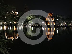 Hanoi Vietnam lake night temple