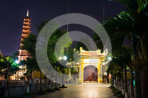 HANOI, VIETNAM - MAY 22, 2017: Tran Quoc pagoda, the oldest Buddhist temple in Hanoi, located on a small island in the West Lake