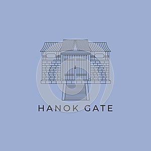 hanok gate with stair line art logo design