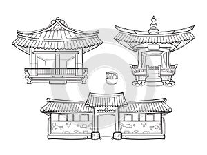 Hanok Korean traditional architecture vector