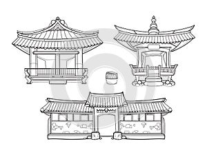 Hanok Korean traditional architecture vector photo