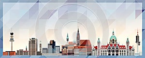 Hanover skyline vector colorful poster on beautiful triangular texture background