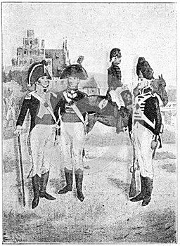 Hanoverian troops 1802. Illustration of the 19th century.