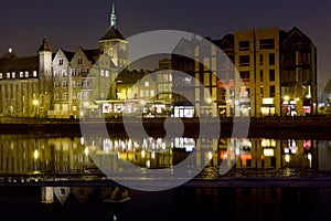 Hanseatic architecture of Gdansk at night.