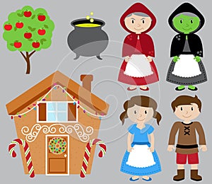 Hansel and Gretel Vector Collection with Witch