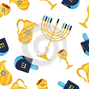 hanukkah background of dreidels and menorah photo