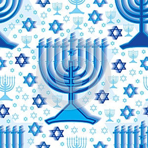 Hanukkah blue white seamless pattern