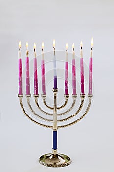 Hanukkah a burning menorah symbol of Judaism traditional holiday