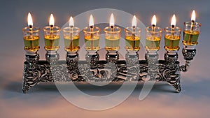 Hanukkah a burning menorah symbol of Judaism traditional holiday