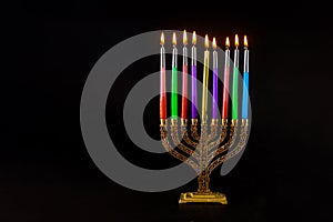 Hanukkah a burning menorah symbol of Judaism traditional holiday