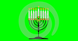 Hanukkah candlestick of burning flame candles animation