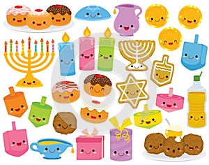 Hanukkah cartoons with smiling faces