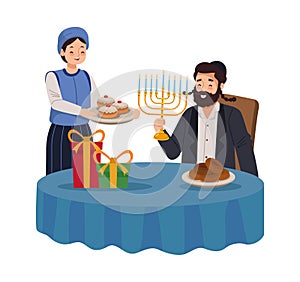 hanukkah celebrating couple