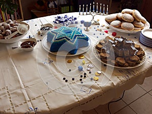 Hanukkah doughnuts and candle