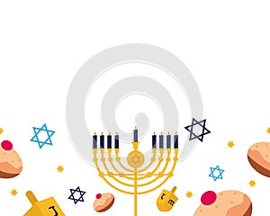 hanukkah frame with menorah and donuts photo