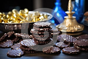 hanukkah gelt chocolate coins on a table