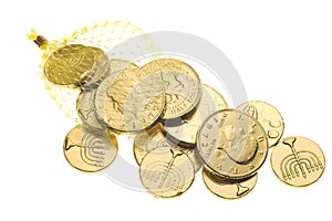 Hanukkah gelt isolated on white