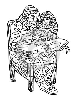 Hanukkah Grandpa and Child Reading Torah Isolated