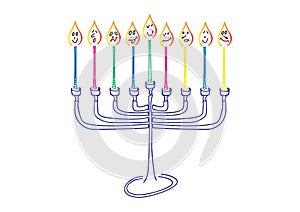 Vector Hanukkah Illustration,Hand drawn menora and candles photo